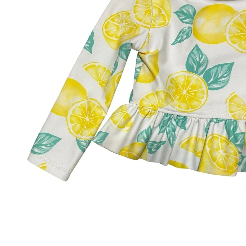 Tommy Bahama‎ Baby Tropical Summer Rash Guard 18M Yellow Lemon Print Peplum Bow